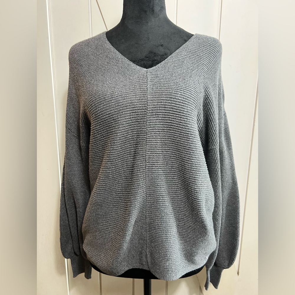1. State Gray V-Neck Sweater with Ribbed Texture
